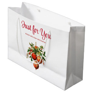 Sacola Para Presentes Grande Balas de Natal Vermelhas com Holly Festivo
