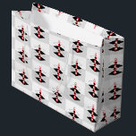 Sacola Para Presentes Grande Balas e planetas de arte atômica retrô<br><div class="desc">O design do estilo Arte Atômica Retro apresenta "bolhas" vermelhas/brancas/pretas centradas entre uma torre de quatro dimensões de planos geométricos sobre fundo de blocos coloridos de cinza</div>
