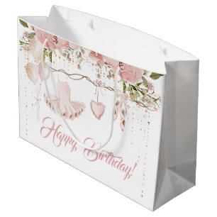 Sacola Para Presentes Grande Balé da festa de aniversário do tutu cor-de-rosa-p