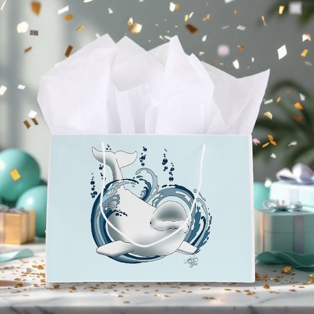 Sacola Para Presentes Grande Baleia Beluga Azul (Criador carregado)