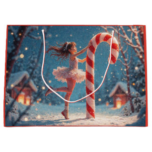 Sacola Para Presentes Grande Ballerina Anime Girl & Candy Cane Christmas