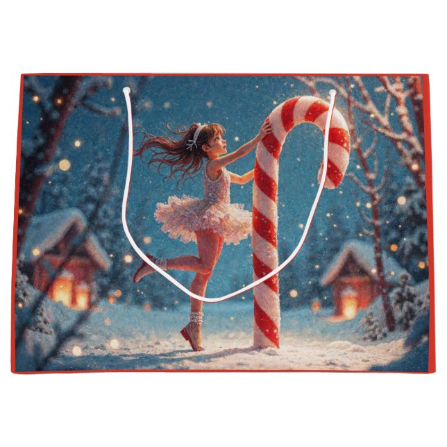 Sacola Para Presentes Grande Ballerina Anime Girl & Candy Cane Christmas (Frente)