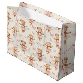 Sacola Para Presentes Grande Ballerina Teddy Ursos Rosa Tutus e Borboletas
