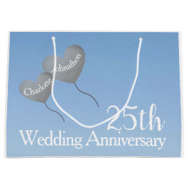 Sacola Para Presentes Grande Balões cardíacos do 25 Silver aniversário no céu