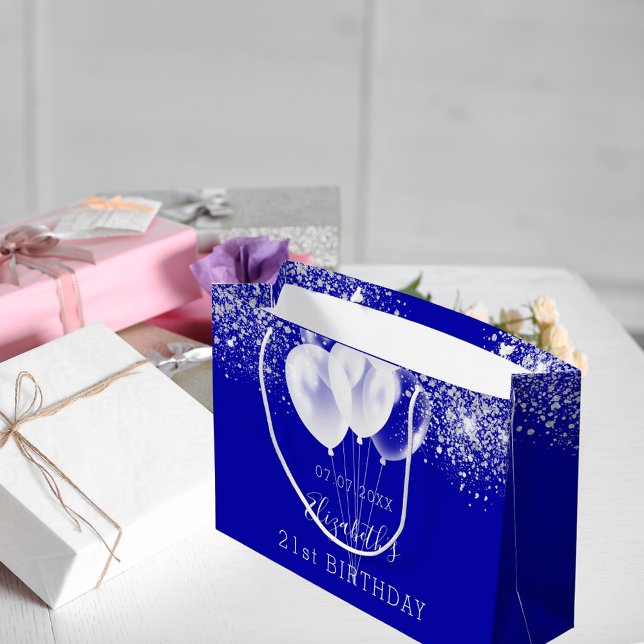 Sacola Para Presentes Grande Balões reais azuis-brancos (Criador carregado)