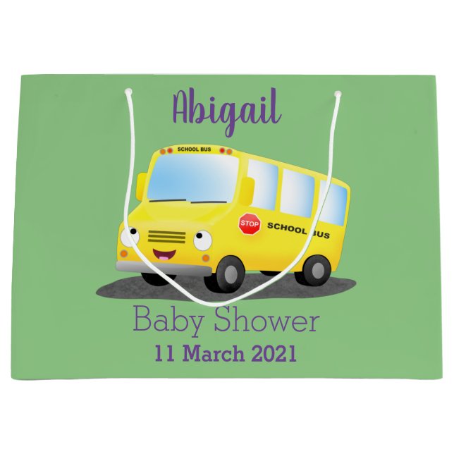 Sacola Para Presentes Grande Banda branca e feliz de ônibus escolar amarelo (Frente)