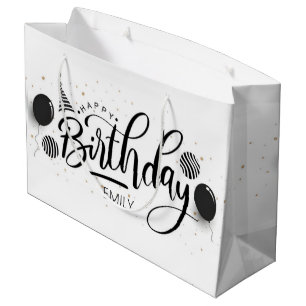 Sacola Para Presentes Grande Bandas brancas e pretas de aniversário personaliza