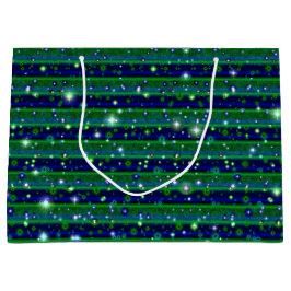Sacola Para Presentes Grande Bandas verdes azuis com estrelas e gotas de chuva