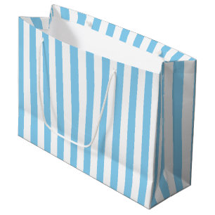 Sacola Para Presentes Grande Bandas Verticais de Bebê Azul e Branco de Grande T