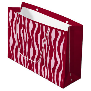 Sacola Para Presentes Grande Bandas-zebra - Borgonha e Rosa