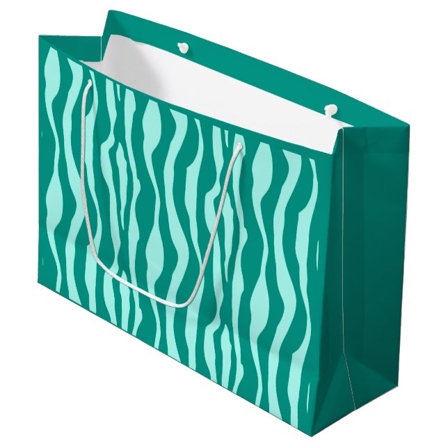 Sacola Para Presentes Grande Bandas-zebra - Turquesa e Aqua (Frente inclinada)