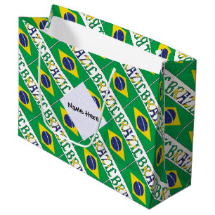 Sacola Para Presentes Grande Bandeira Brasileira Nome Personalizado em Mosaico
