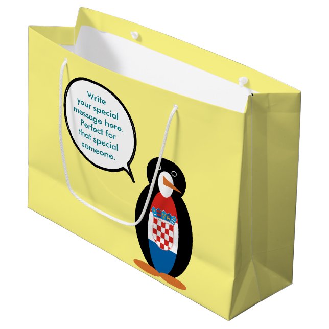 Sacola Para Presentes Grande Bandeira Croata Pinguim Ms Personalizado  (Frente inclinada)