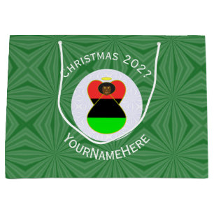 Sacola Para Presentes Grande Bandeira de Natal do Anjo da Diáspora Africana Per