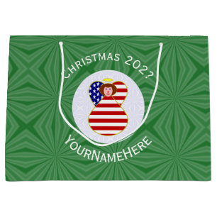 Sacola Para Presentes Grande Bandeira de Natal do Anjo de Cabelo Vermelho dos E