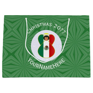 Sacola Para Presentes Grande Bandeira de Natal do Anjo Mexicano Personalizada 