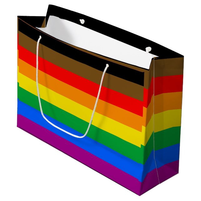 Sacola Para Presentes Grande Bandeira do Orgulho Arco-Íris da Filadélfia (Frente inclinada)
