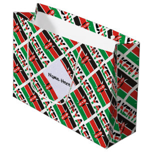 Sacola Para Presentes Grande Bandeira do Quênia Nome Personalizado em Mosaico