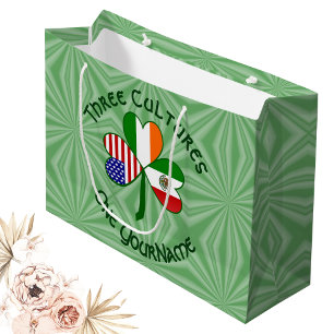 Sacola Para Presentes Grande Bandeira EUA Trevo Irlandês Mexicano Personalizado