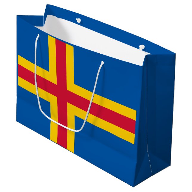 Sacola Para Presentes Grande Bandeira Patriótica das Ilhas Åland (Frente inclinada)