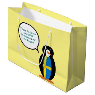 Sacola Para Presentes Grande Bandeira Sueca Pinguim Senhora Personalizado