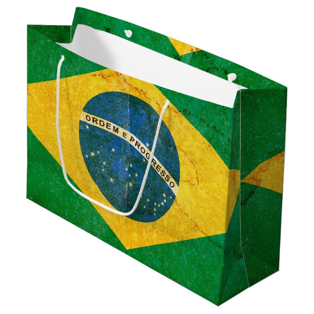 Sacola Para Presentes Grande Bandeira Vintage Grunge Brasil (Frente inclinada)