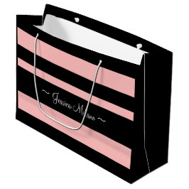 Sacola Para Presentes Grande Bandeja de papel preto e rosa frontal personalizad