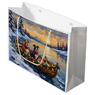 Sacola Para Presentes Grande Barco de Natal do American Staffordshire Terrier