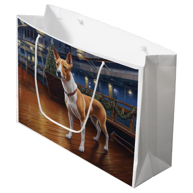 Sacola Para Presentes Grande Basenji Cruise de Natal: Delito de Férias Pawsome (Frente inclinada)