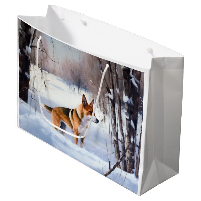 Sacola Para Presentes Grande Basenji Deixe Nevar Natal (Frente inclinada)