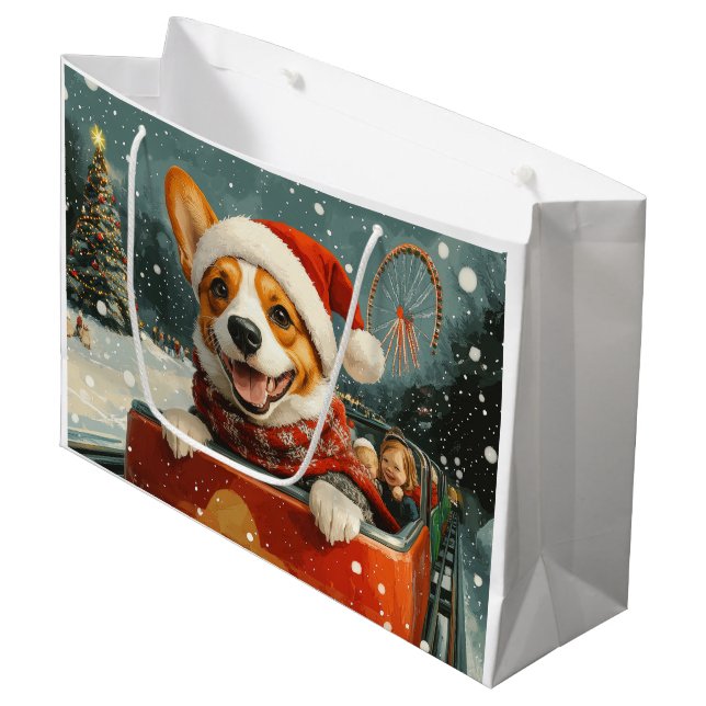 Sacola Para Presentes Grande Basenji Dog Roller Porta copos Natal (Frente inclinada)
