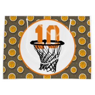 Sacola Para Presentes Grande Basquete 10º Aniversário com número em mini hoop