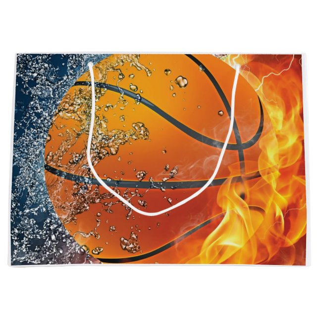 Sacola Para Presentes Grande Basquete flamejante (Frente)