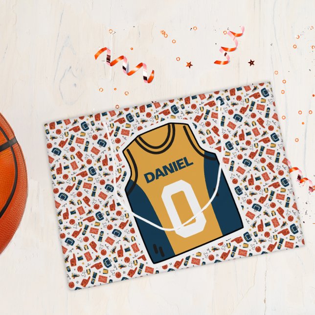 Sacola Para Presentes Grande Basquetebol com Nome Personalizado (Personalized Basketball Themed Gift Bag)