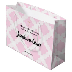 Sacola Para Presentes Grande Batismo Dourado de Menina Personalizada Rosa