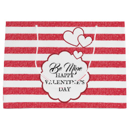 Sacola Para Presentes Grande Be Mine Happy Valentine's Day Heart Chalk Stripes