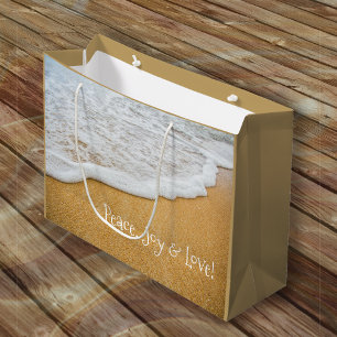 Sacola Para Presentes Grande Beach Sand Peace Joy Love Christmas