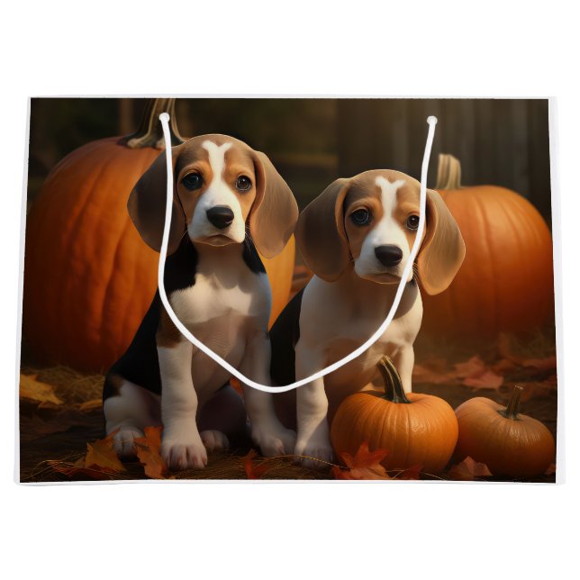 Sacola Para Presentes Grande Beagle Puppy Autumn Delight Pumpkin (Frente)