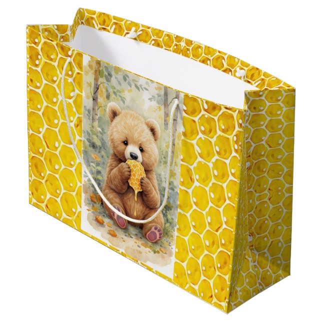 Sacola Para Presentes Grande  Bear and Honey Baby Shower (Verso inclinado)