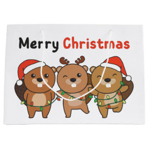 Sacola Para Presentes Grande Beaver Animais de Natal Beavernas Feliz Natal