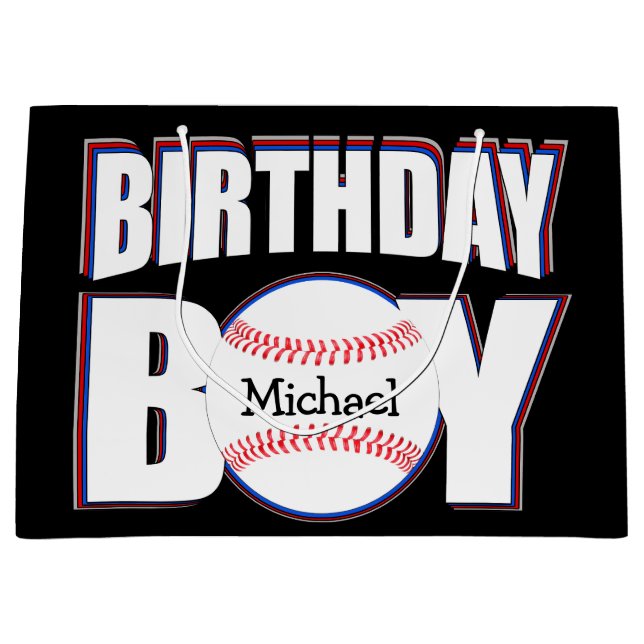 Sacola Para Presentes Grande Beball Birthday Boy Custom Baseball Name (Frente)