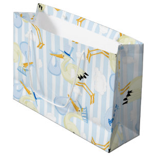 Sacola Para Presentes Grande Bebê cegonha azul e branco