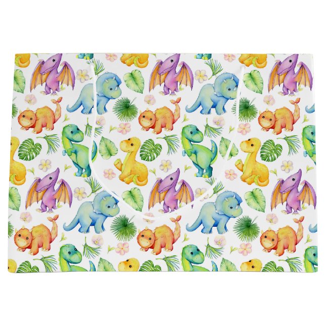 Sacola Para Presentes Grande Bebê Dinossauro Colorido (Frente)
