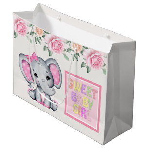 Sacola Para Presentes Grande Bebê-Elefante Cor-de-Rosa Bonita