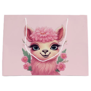 Sacola Para Presentes Grande Bebê Lama Sorriso Rosa