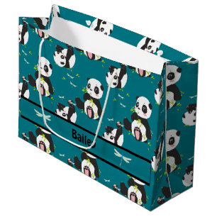 Sacola Para Presentes Grande Bebê Panda Bear Dragonfly