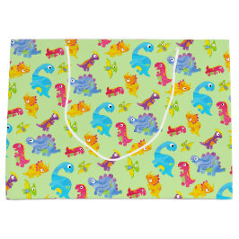 Sacola Para Presentes Grande Bebê Verde e Pastel Verde Dinossauro Bonito Aniver
