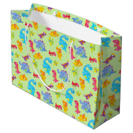 Sacola Para Presentes Grande Bebê Verde e Pastel Verde Dinossauro Bonito Aniver