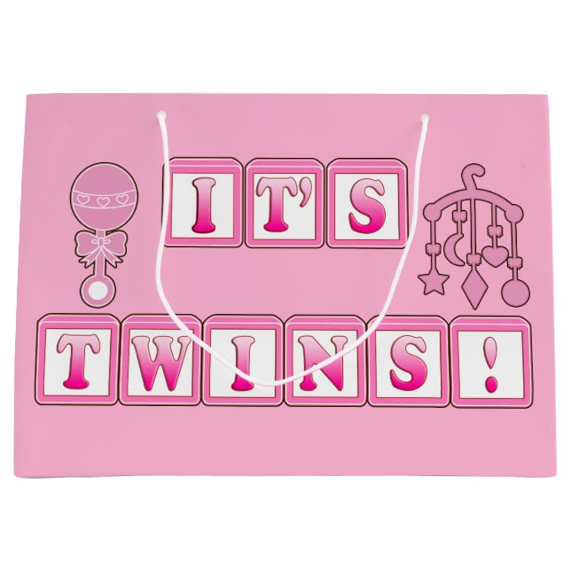 Sacola Para Presentes Grande Bebês novos: É gêmeos no rosa (Frente)