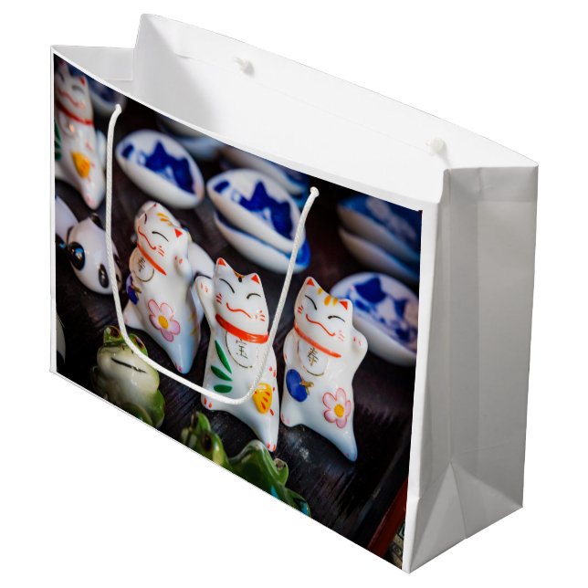 Sacola Para Presentes Grande Beckoning - figurinos de gatos (Frente inclinada)